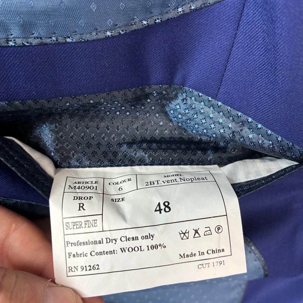 Mantoni Mens Royal Blue 100% Fine Wool 2 Button Suit Set M40901 Size 36R